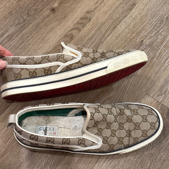 Gucci Beige and Brown Patterned Slip-On Loafers - Picture 6 of 14